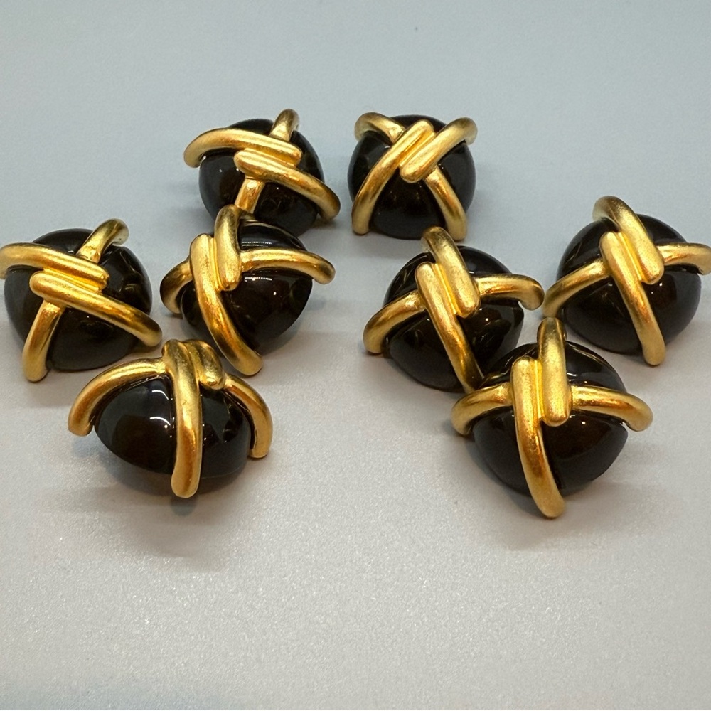 Chic Black & Gold Designer-Inspired Dome Buttons (Set of 8)